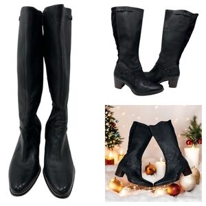 TIMBERLAND “TASA” Blk/Brn Zip LEATHER BOOTS Flex Comfort 2” Heel size 8